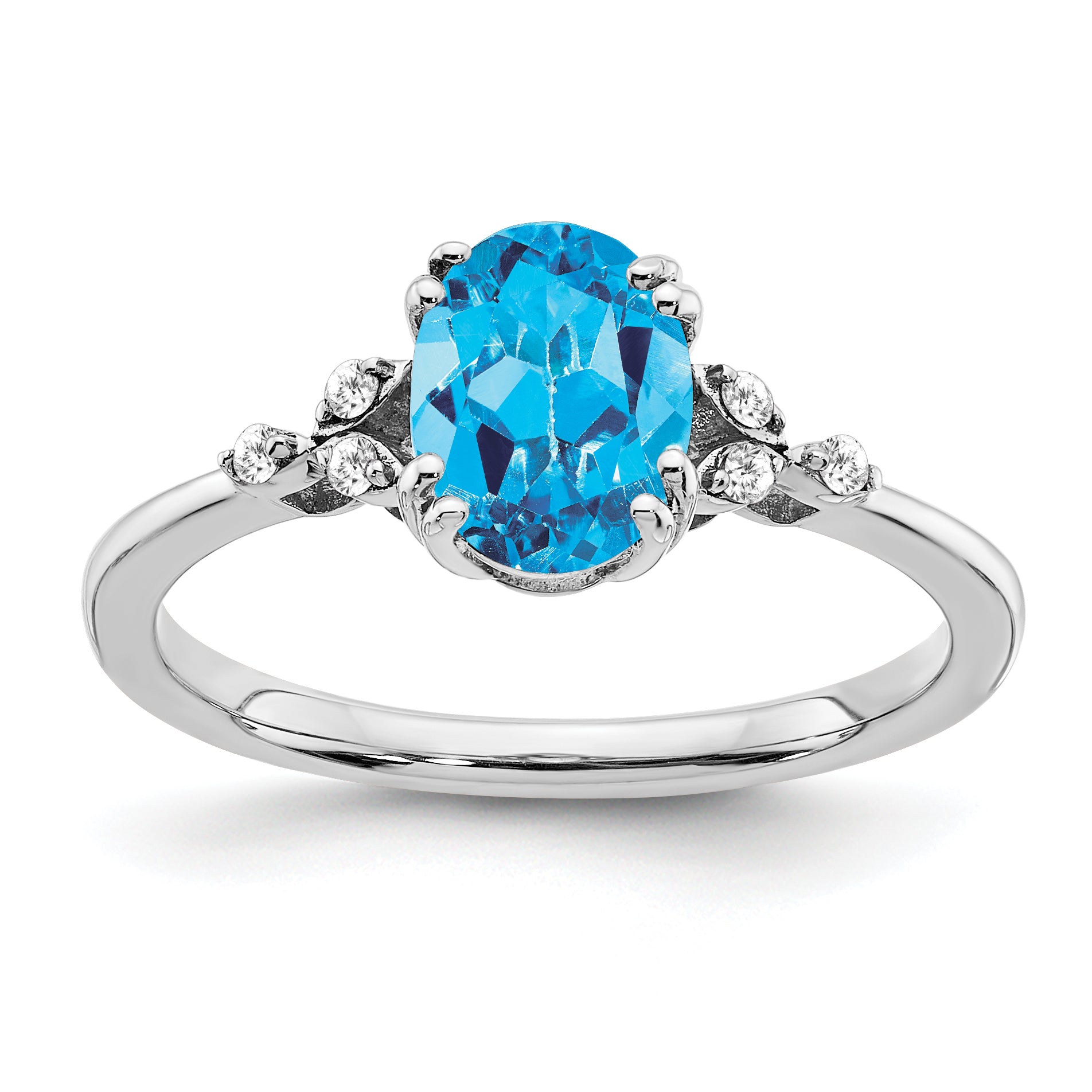 Sterling Silver Rhodium-plated Blue Topaz and Diamond Ring Main image