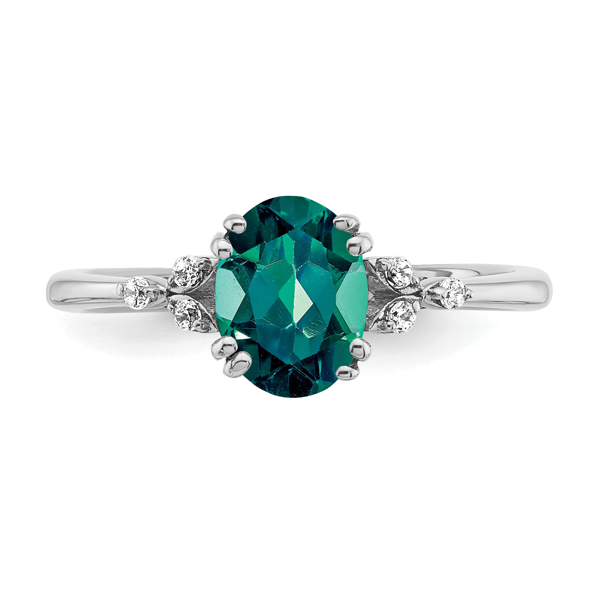 Sterling Silver Rhodium-plated Created Alexandrite and Diamond Ring
