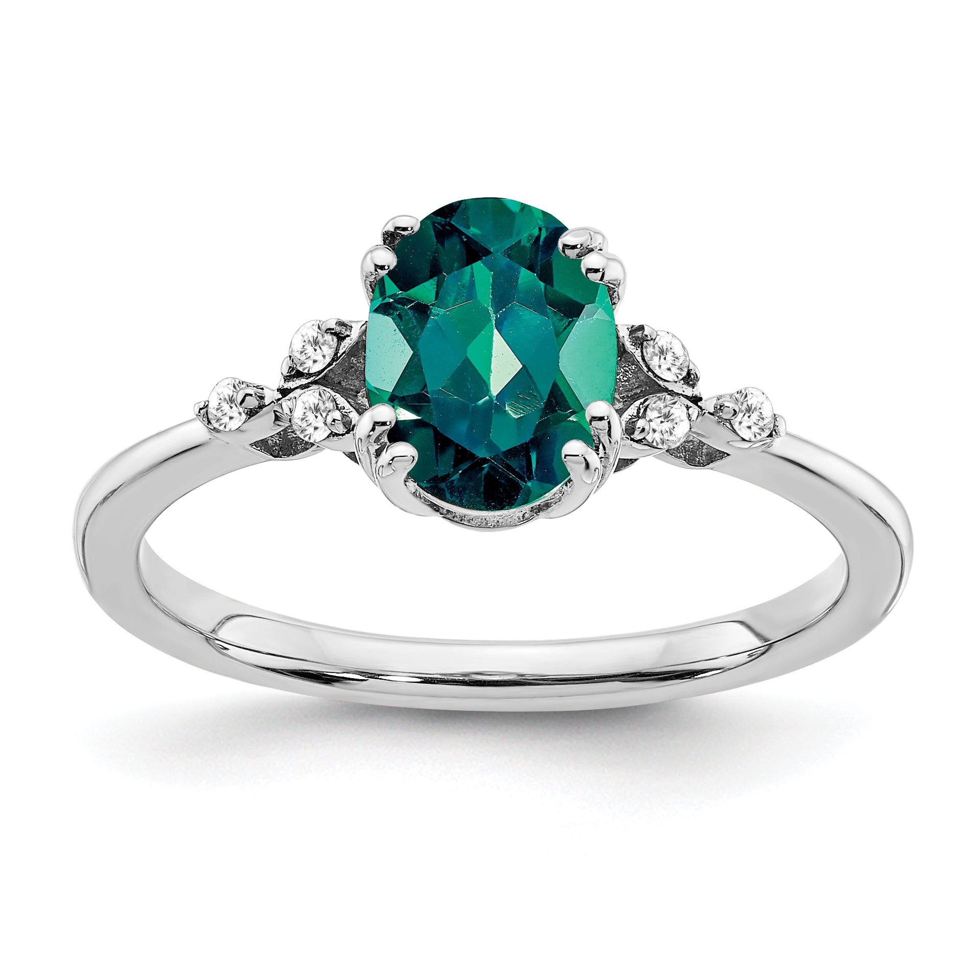 Sterling Silver Rhodium-plated Created Alexandrite and Diamond Ring Main image