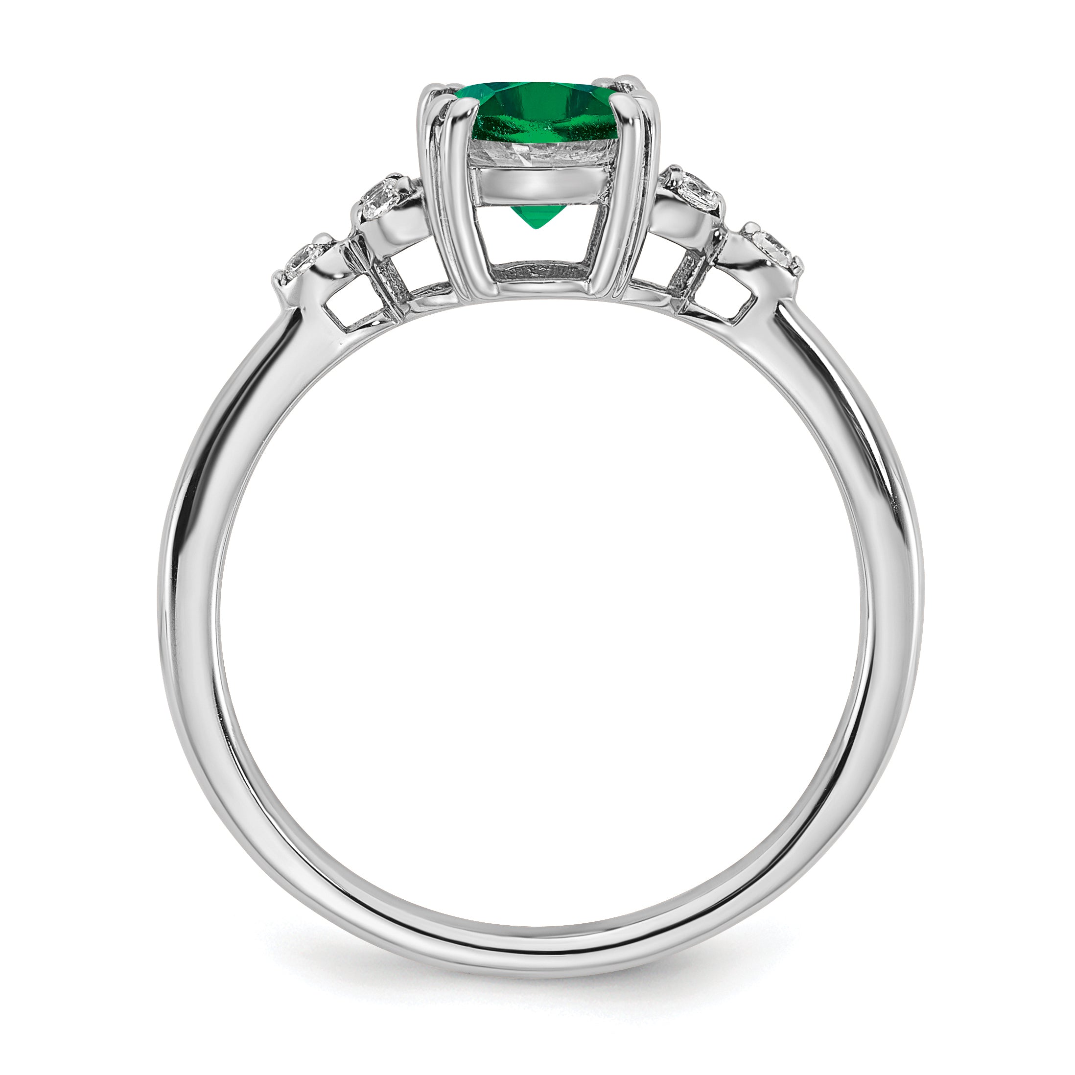 Sterling Silver Rhodium-plated Created Emerald and Diamond Ring Secondary image