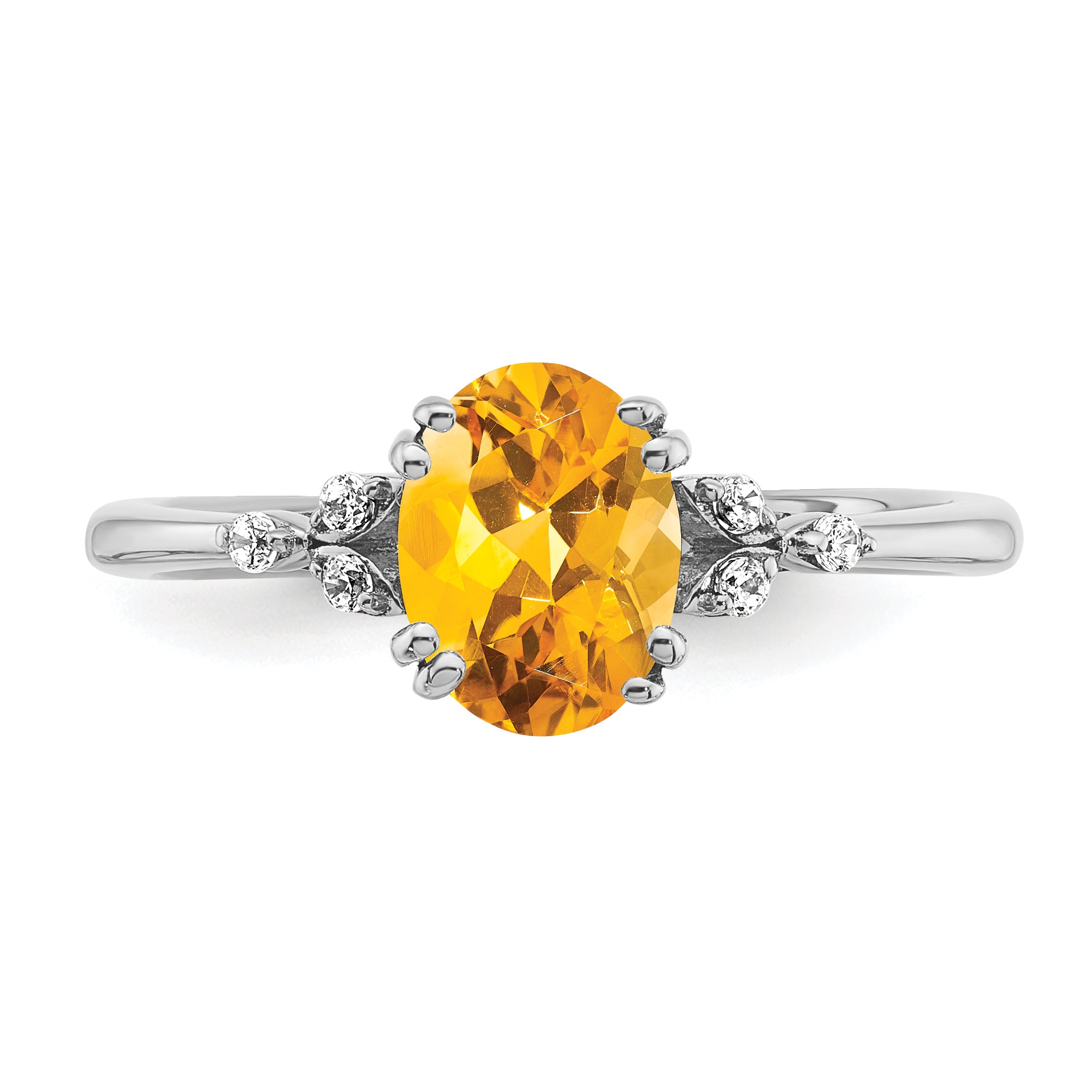 Sterling Silver Rhodium-plated Citrine and Diamond Ring