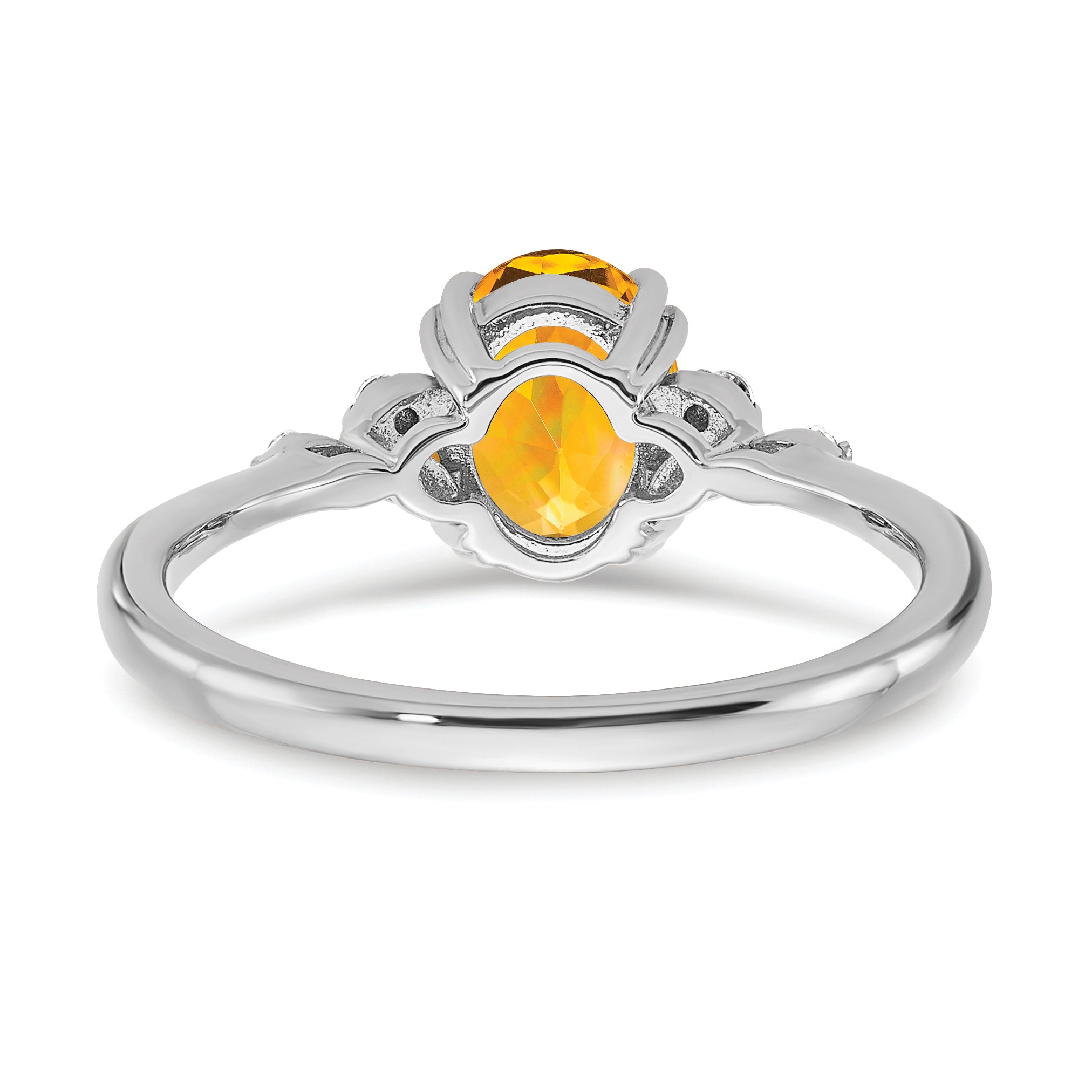 Sterling Silver Rhodium-plated Citrine and Diamond Ring