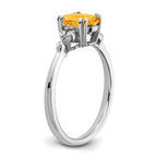 Sterling Silver Rhodium-plated Citrine and Diamond Ring