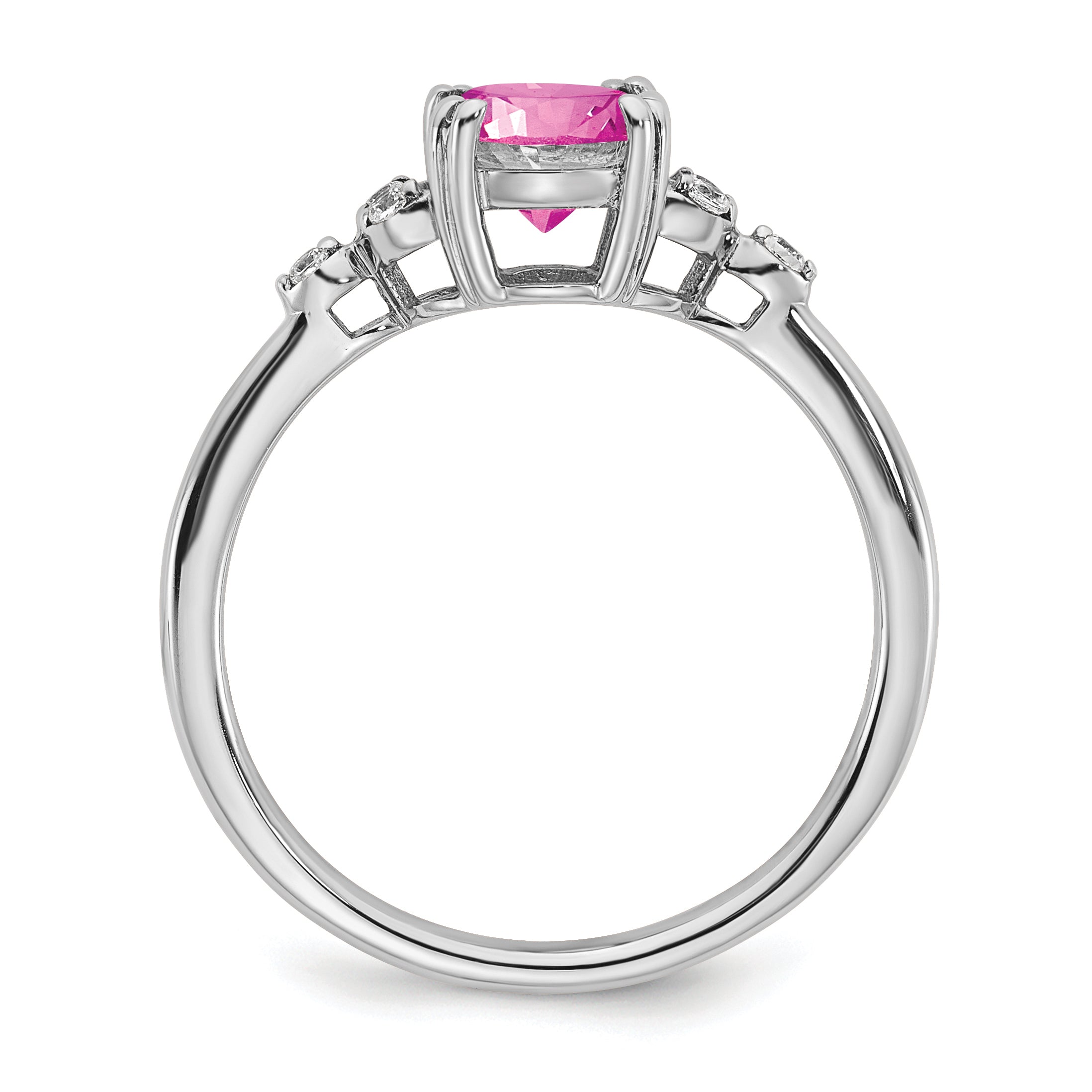 Sterling Silver Rhodium-plated Created Pink Sapphire/Diamond Ring Secondary image
