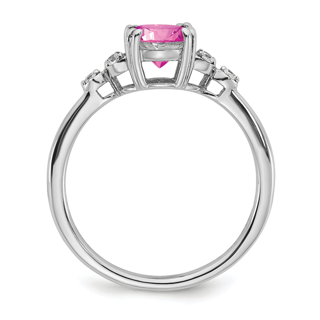 Sterling Silver Rhodium-plated Created Pink Sapphire/Diamond Ring