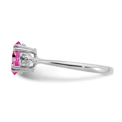 Sterling Silver Rhodium-plated Created Pink Sapphire/Diamond Ring