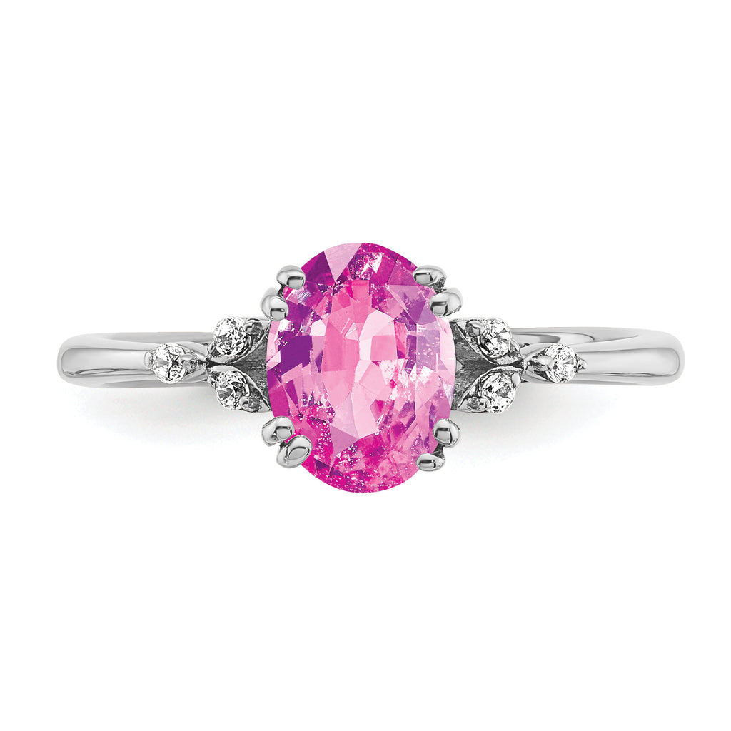 Sterling Silver Rhodium-plated Created Pink Sapphire/Diamond Ring