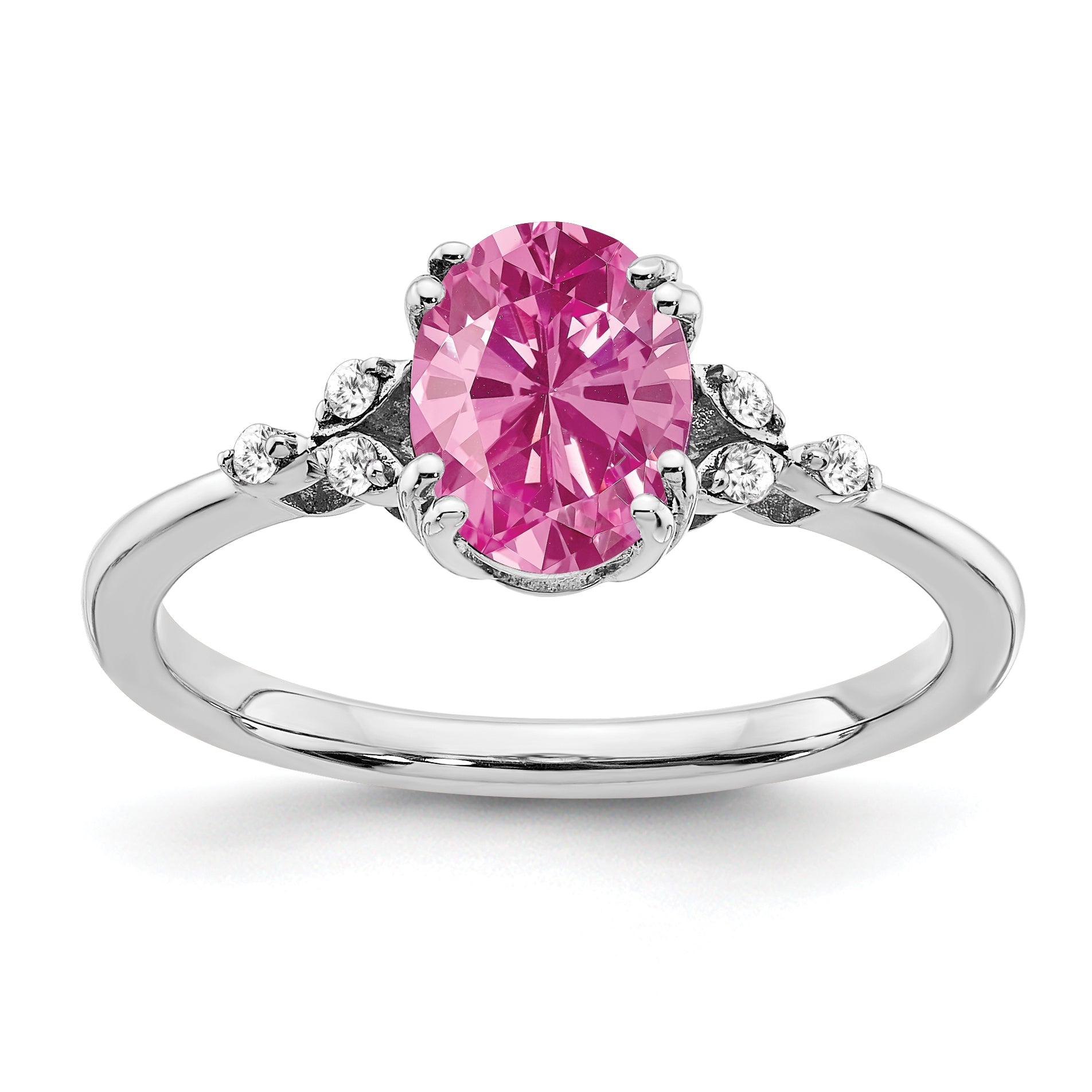Sterling Silver Rhodium-plated Created Pink Sapphire/Diamond Ring Main image