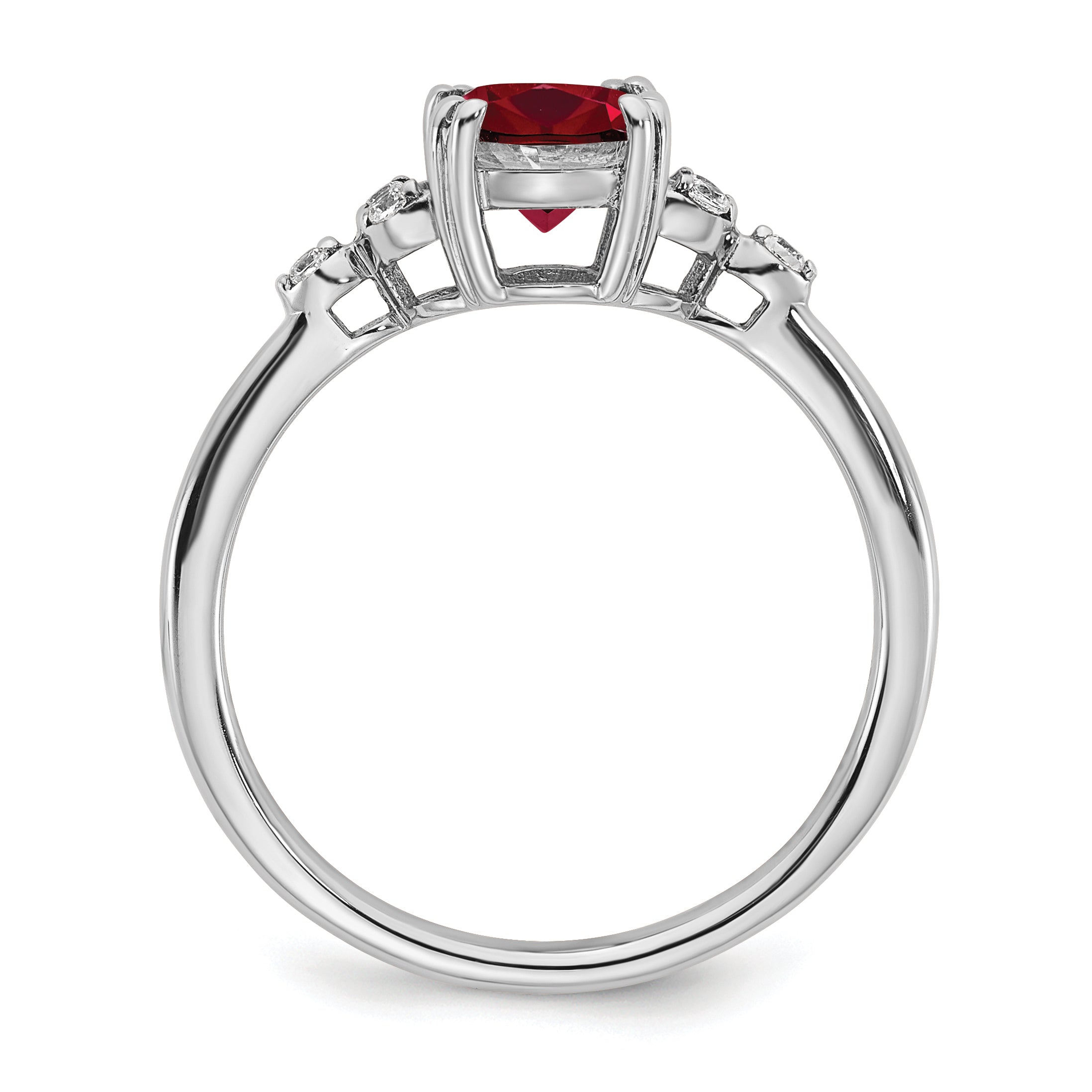 Sterling Silver Rhodium-plated Created Ruby and Diamond Ring Secondary image