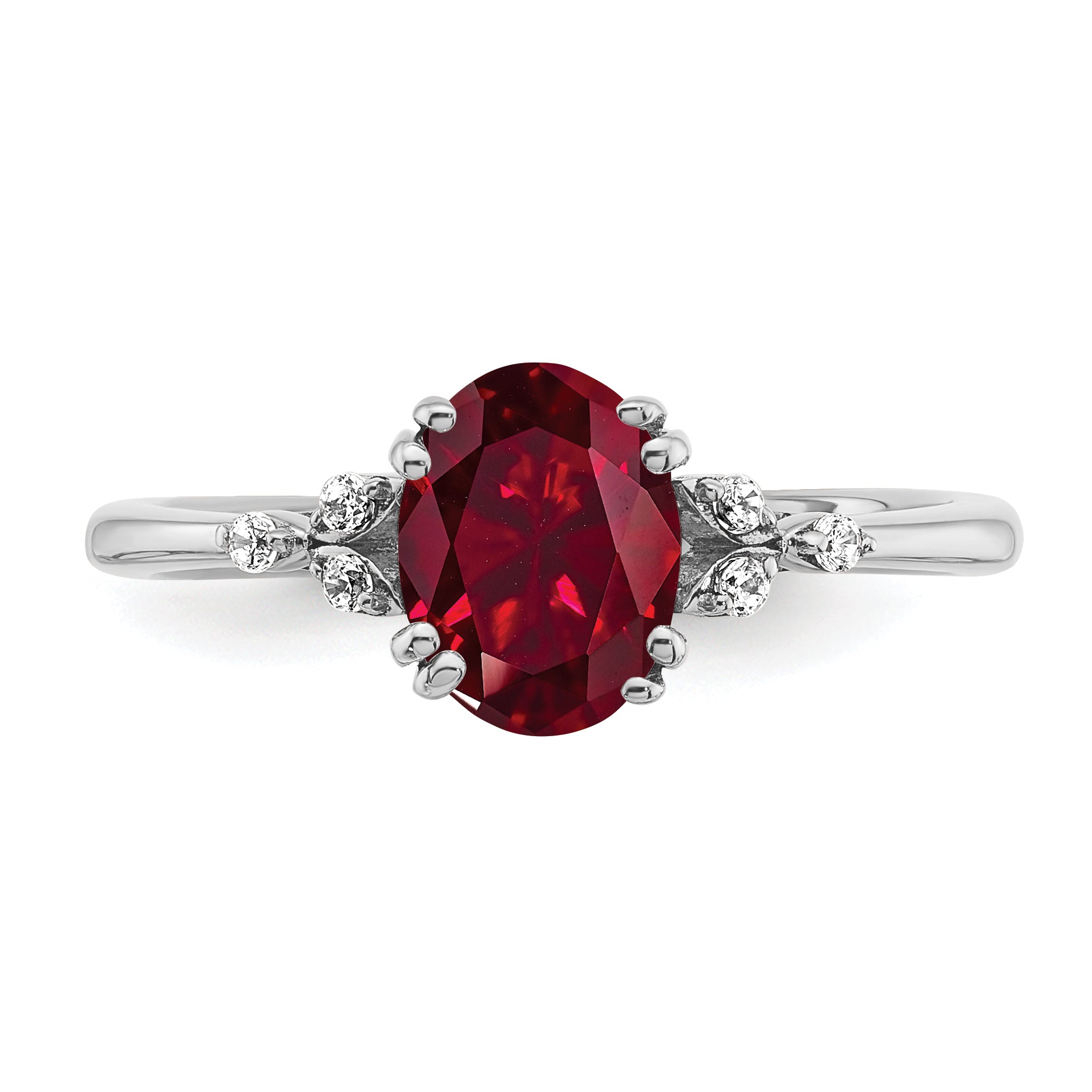 Sterling Silver Rhodium-plated Created Ruby and Diamond Ring