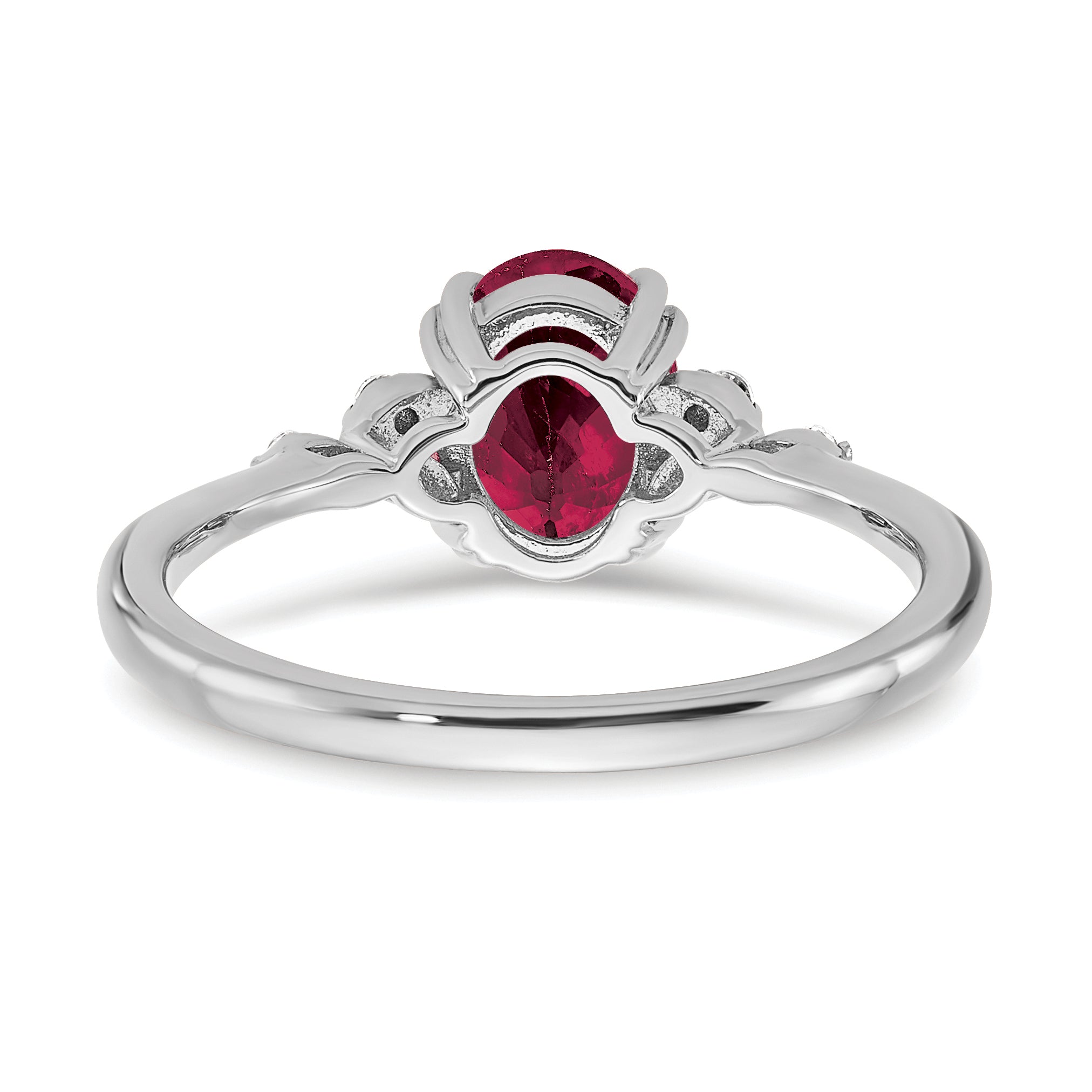 Sterling Silver Rhodium-plated Created Ruby and Diamond Ring