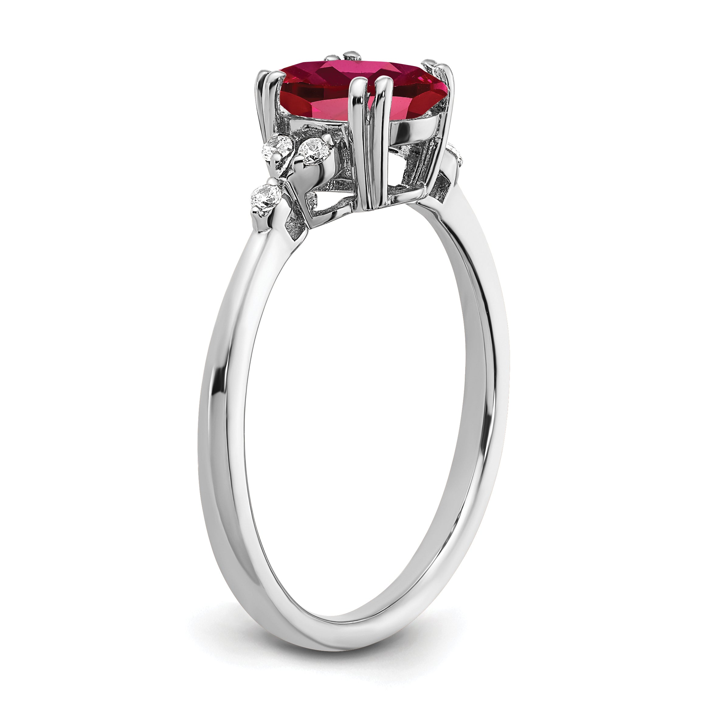 Sterling Silver Rhodium-plated Created Ruby and Diamond Ring