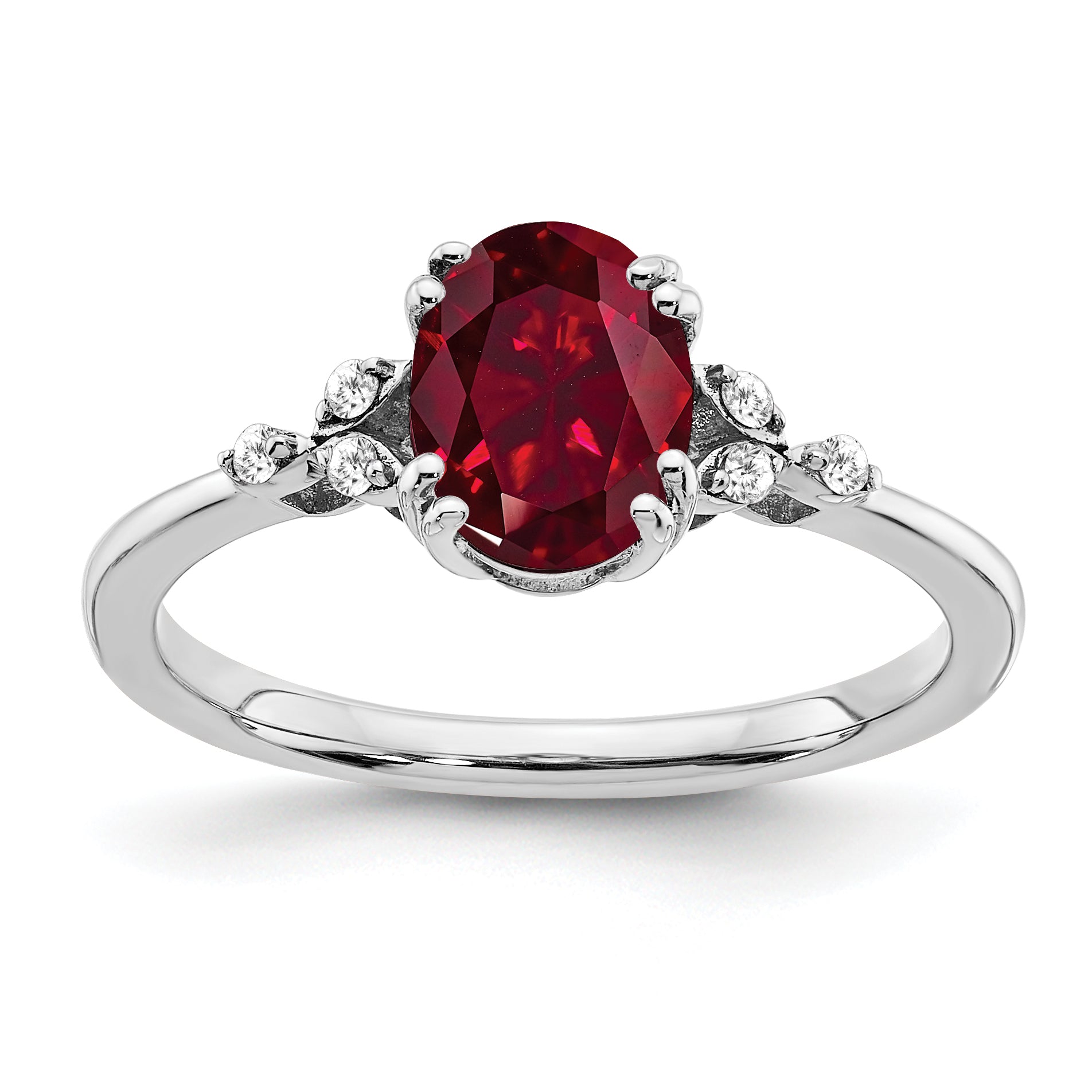 Sterling Silver Rhodium-plated Created Ruby and Diamond Ring Main image