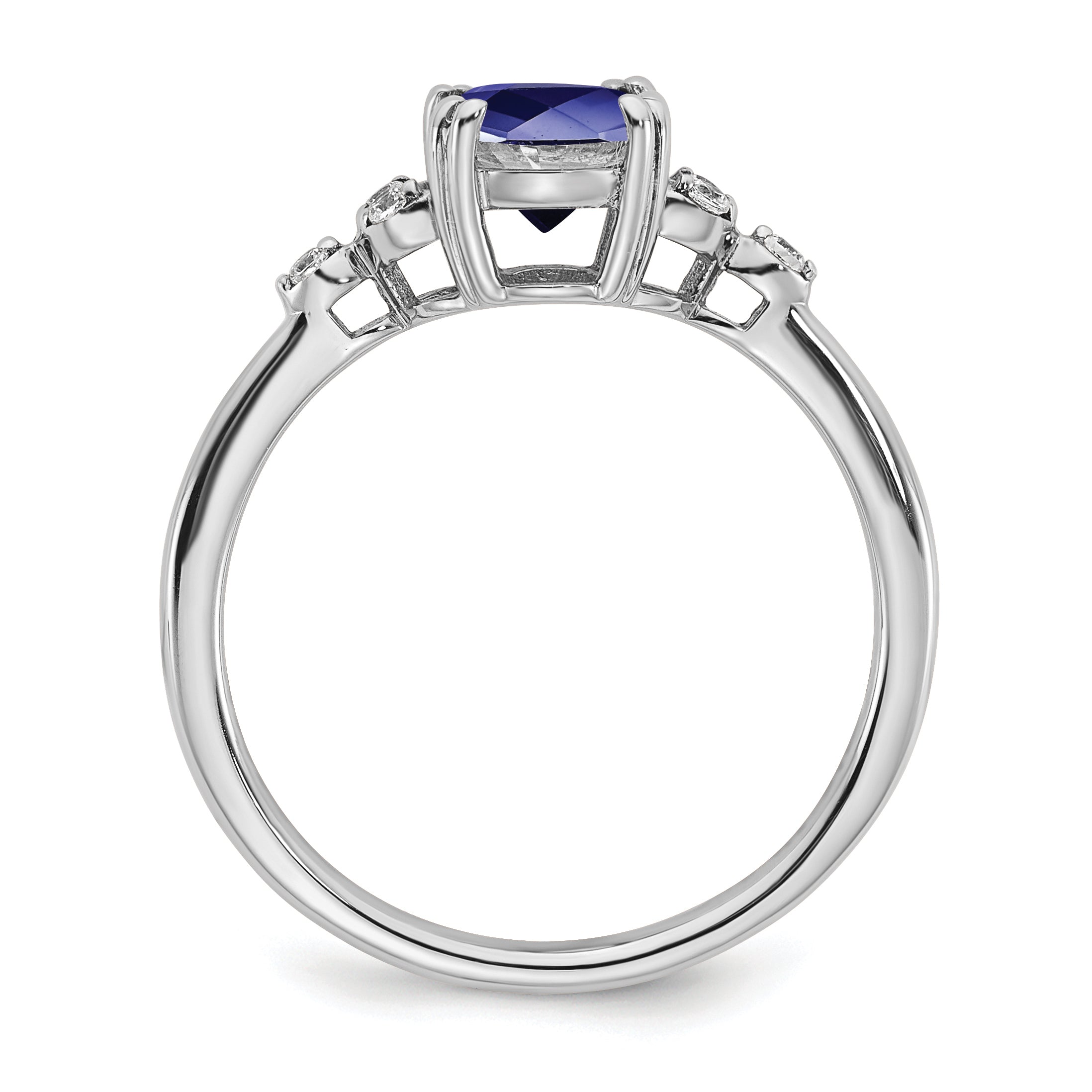 Sterling Silver Rhodium-plated Created Sapphire and Diamond Ring Secondary image