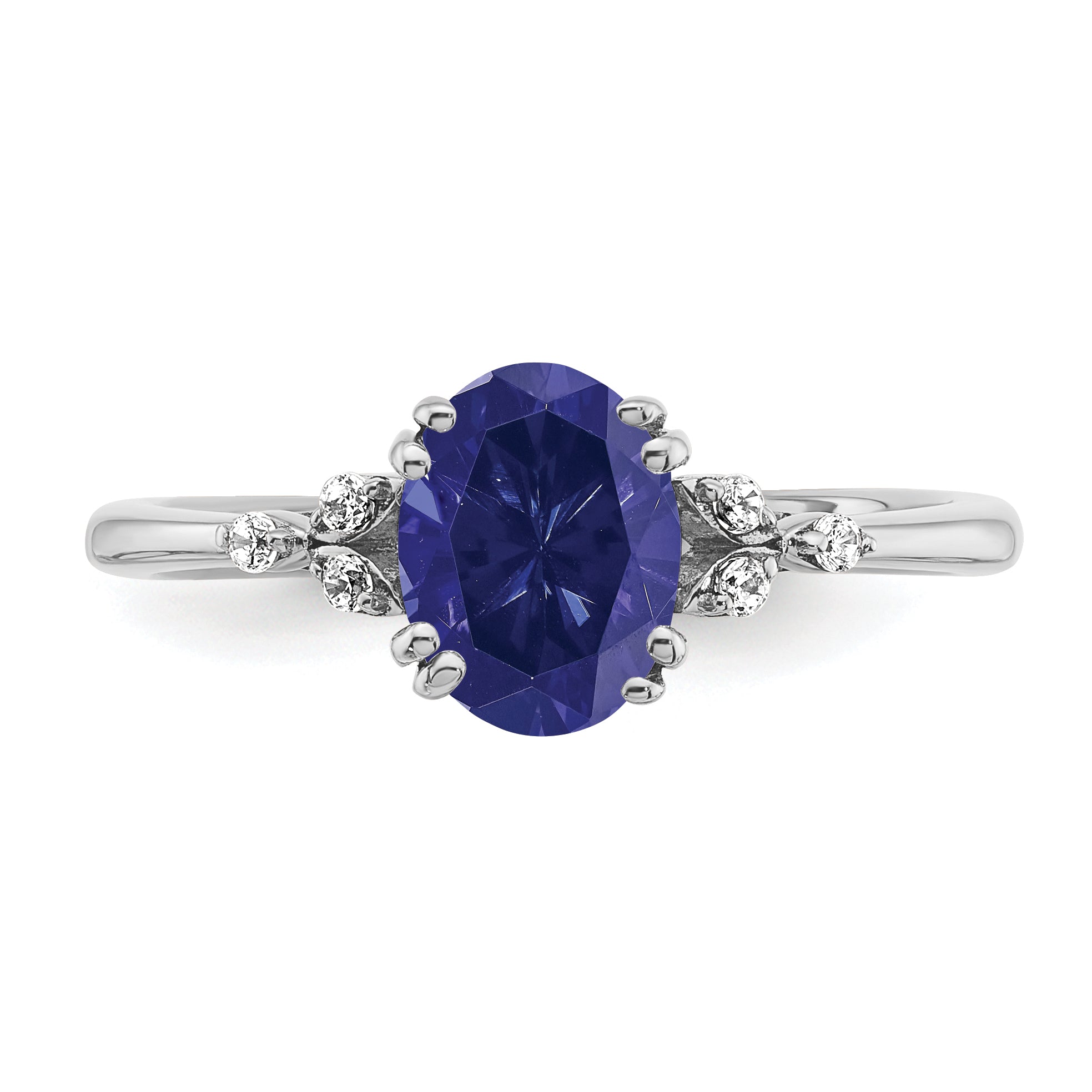 Sterling Silver Rhodium-plated Created Sapphire and Diamond Ring