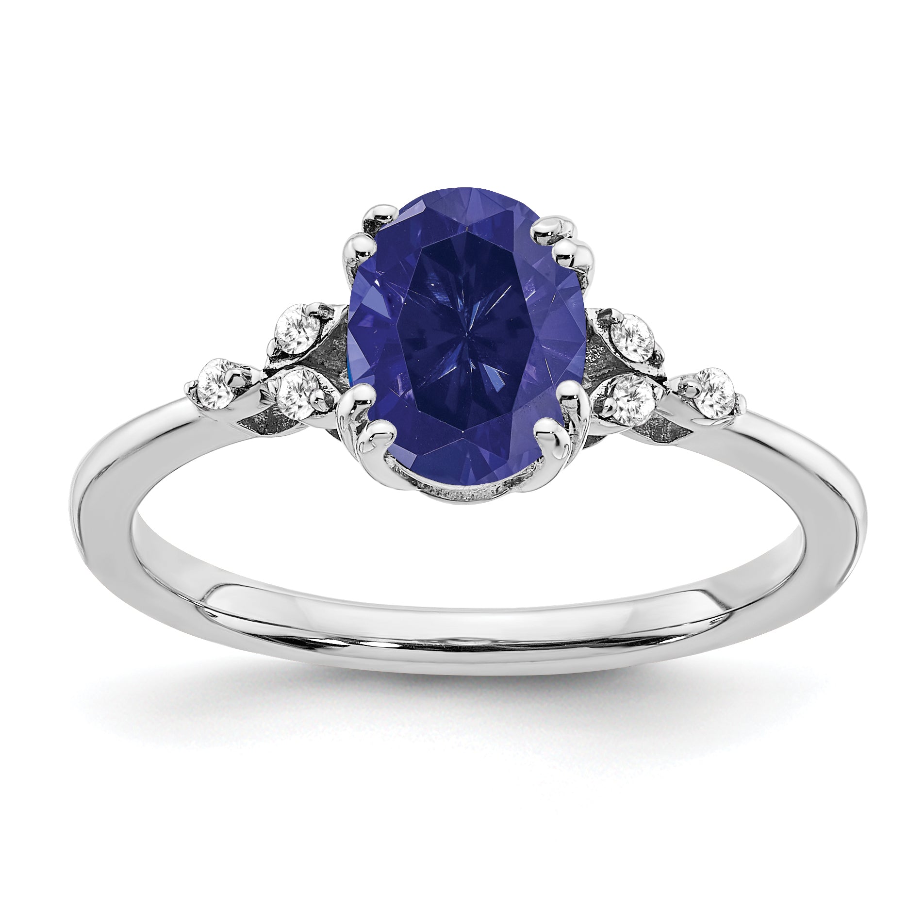 Sterling Silver Rhodium-plated Created Sapphire and Diamond Ring Main image