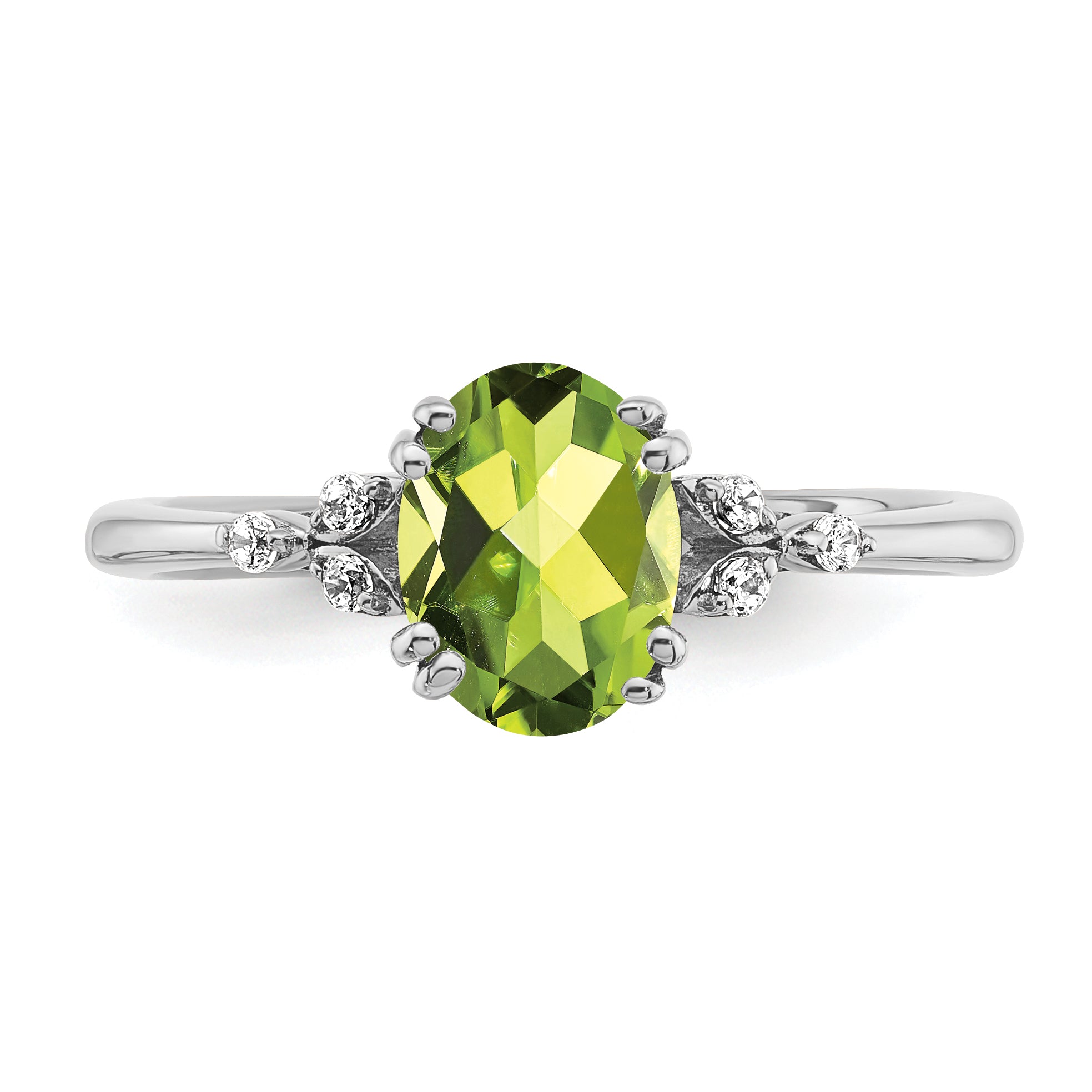 Sterling Silver Rhodium-plated Peridot and Diamond Ring