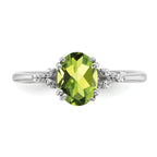 Sterling Silver Rhodium-plated Peridot and Diamond Ring