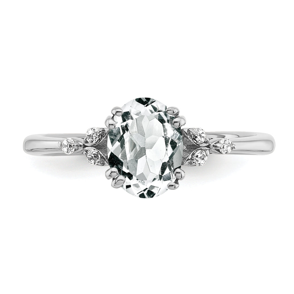 Sterling Silver Rhodium-plated White Topaz and Diamond Ring