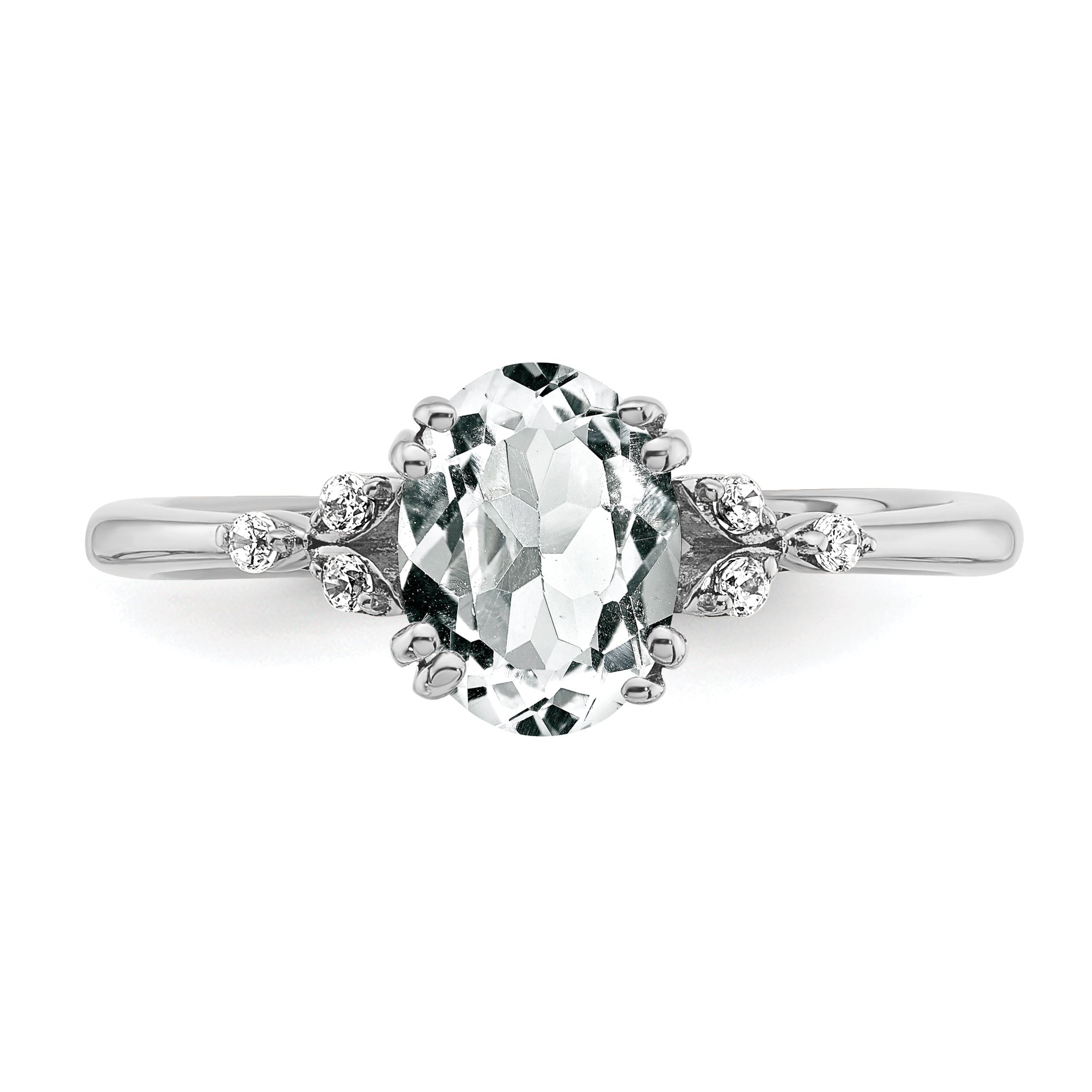 Sterling Silver Rhodium-plated White Topaz and Diamond Ring