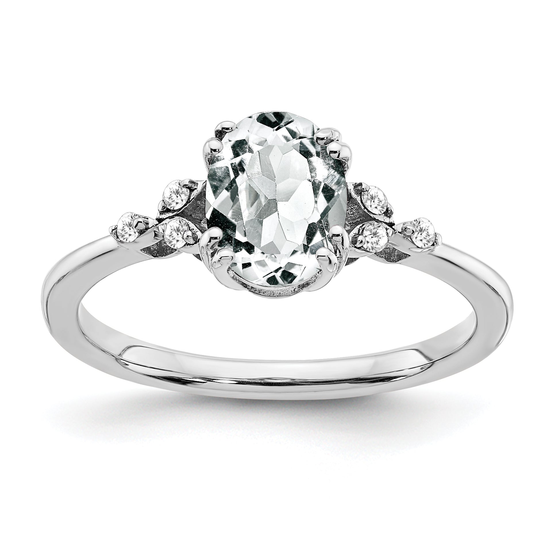 Sterling Silver Rhodium-plated White Topaz and Diamond Ring Main image