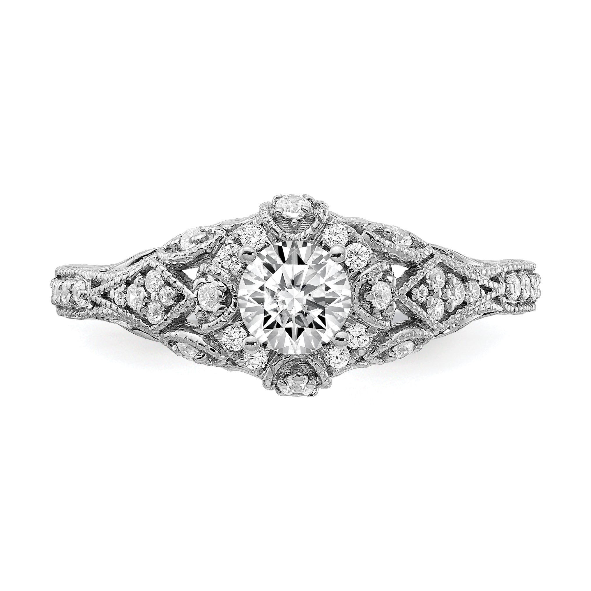 14k White Gold 5/8 carat Lab Grown Diamond VS/SI+ G+ Round Complete Shared Prong Engagement Ring