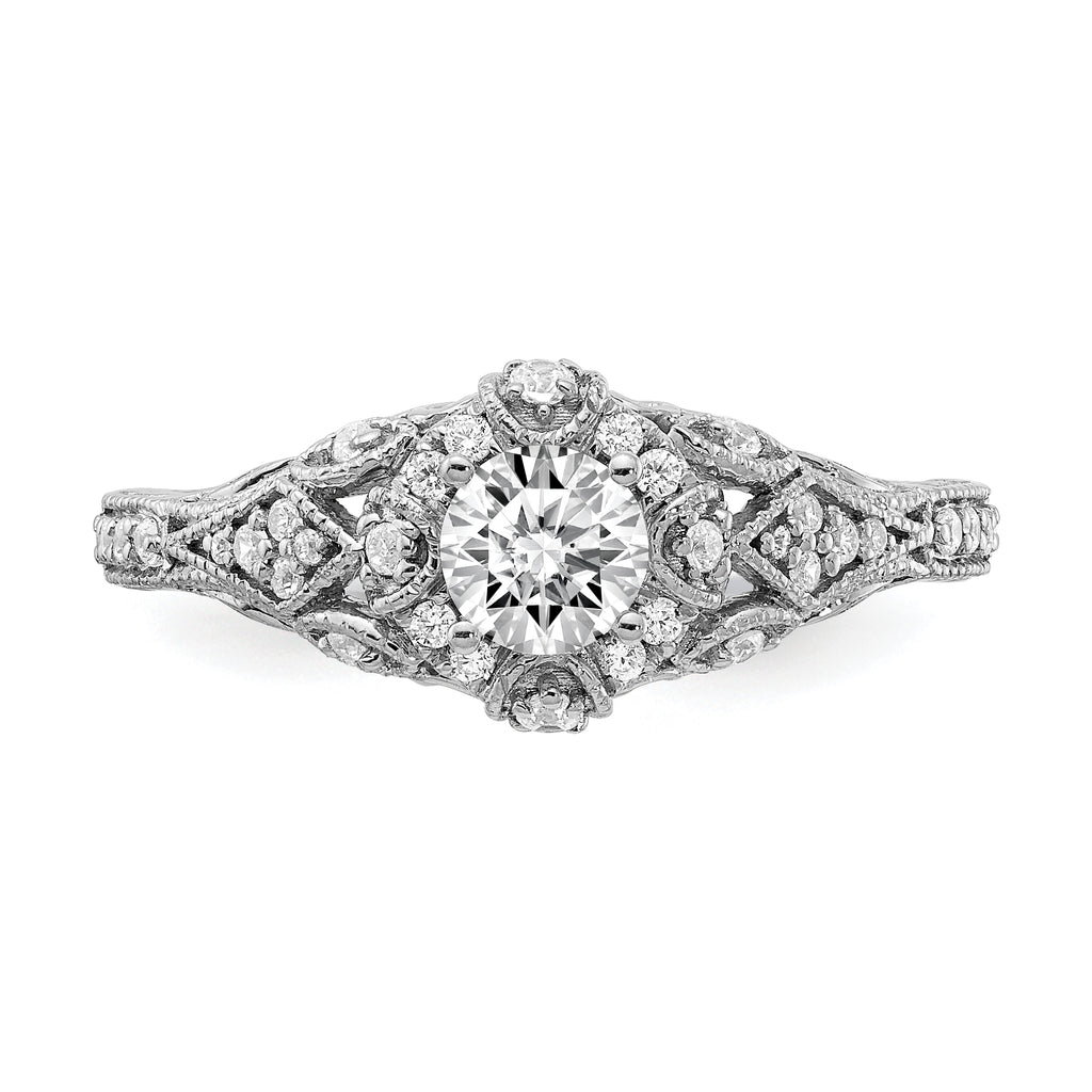 14k White Gold 5/8 carat Lab Grown Diamond VS/SI+ G+ Round Complete Shared Prong Engagement Ring