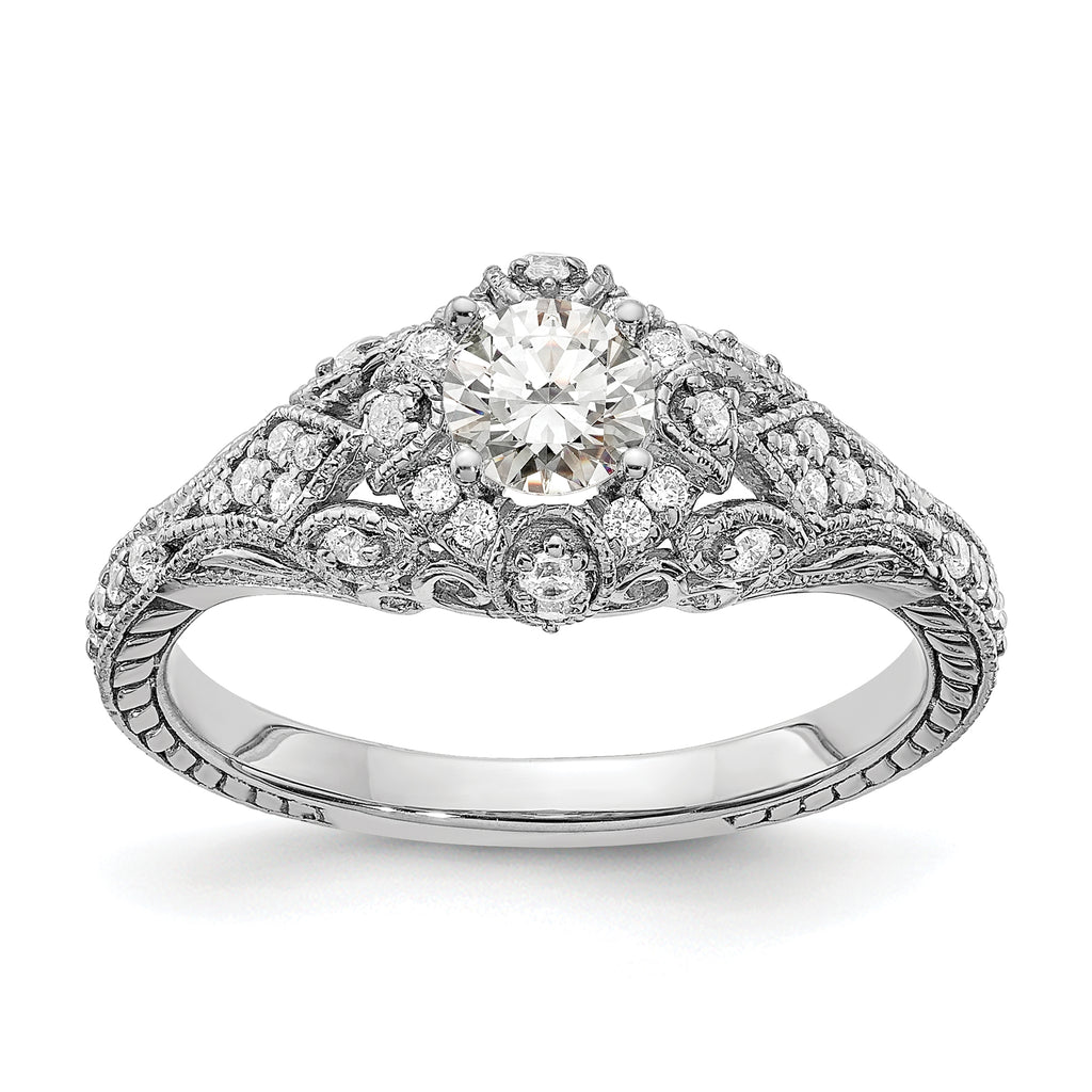 14k White Gold 5/8 carat Lab Grown Diamond VS/SI+ G+ Round Complete Shared Prong Engagement Ring