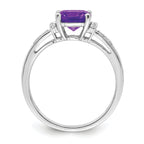 14k White Gold Cushion Amethyst and Diamond Ring