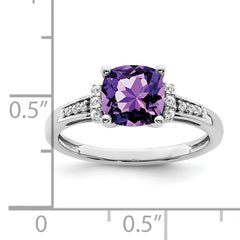 14k White Gold Cushion Amethyst and Diamond Ring