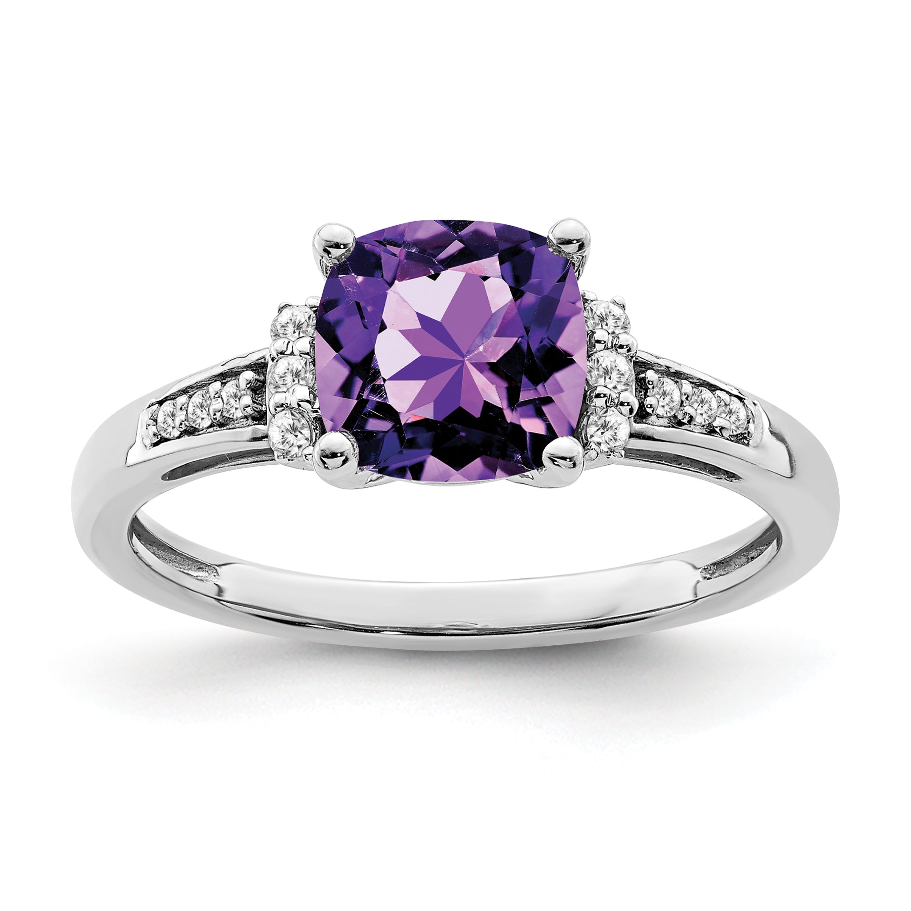 14k White Gold Cushion Amethyst and Diamond Ring Main image