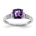 14k White Gold Cushion Amethyst and Diamond Ring