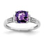 14k White Gold Cushion Amethyst and Diamond Ring