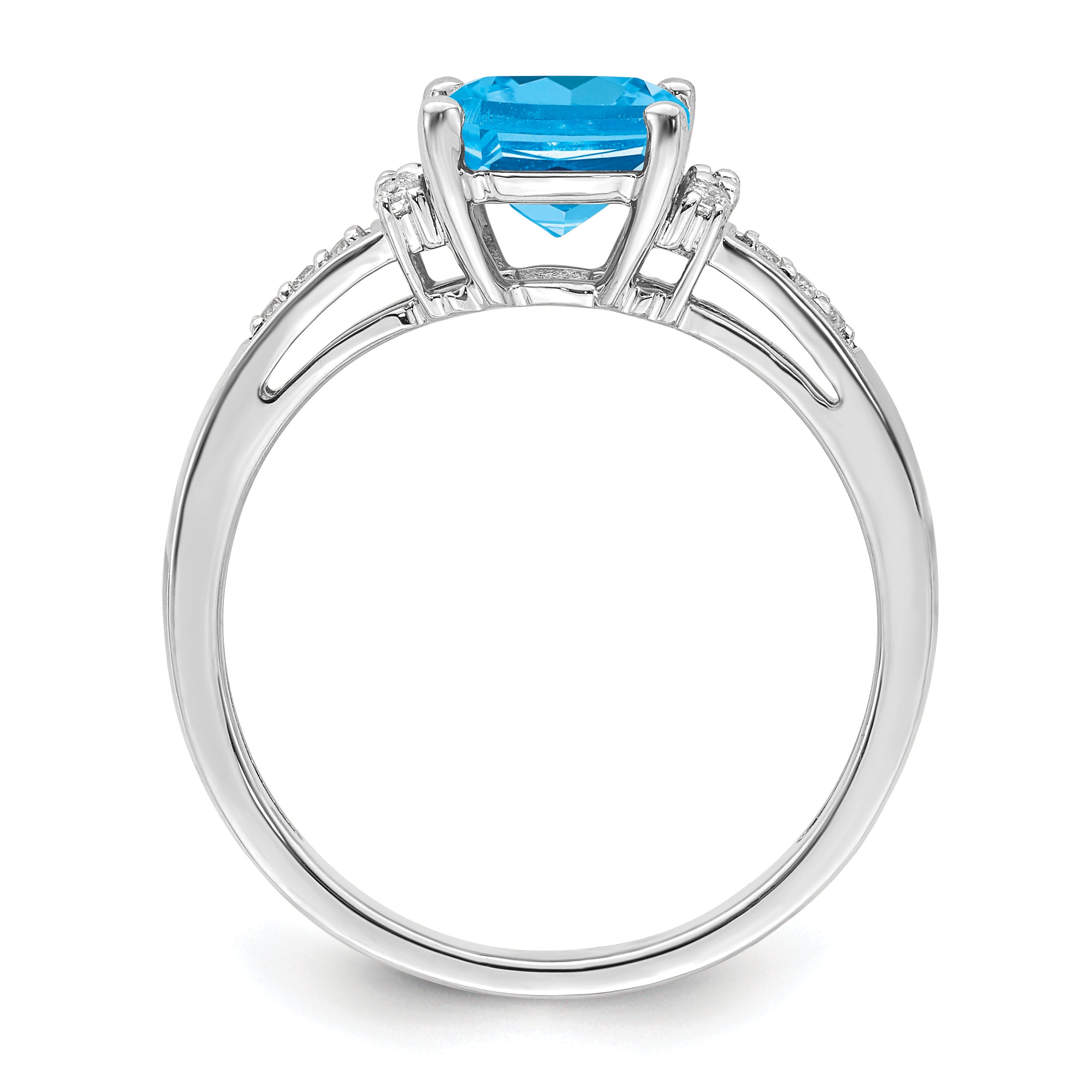14k White Gold Cushion Blue Topaz and Diamond Ring