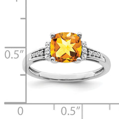 14k White Gold Cushion Citrine and Diamond Ring