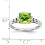 14k White Gold Cushion Peridot and Diamond Ring