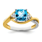 14k Two-tone Cushion Blue Topaz and Diamond Ring