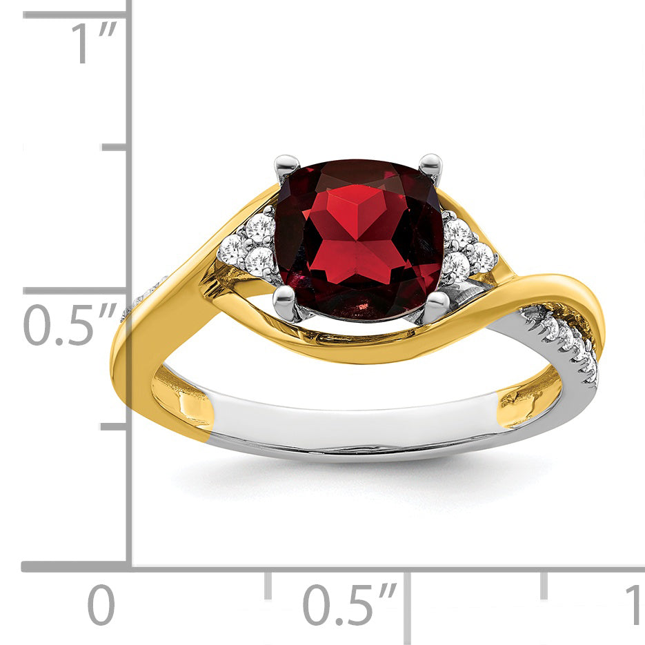14k Two-tone Cushion Garnet and Diamond Ring Secondary image