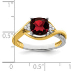 14k Two-tone Cushion Garnet and Diamond Ring
