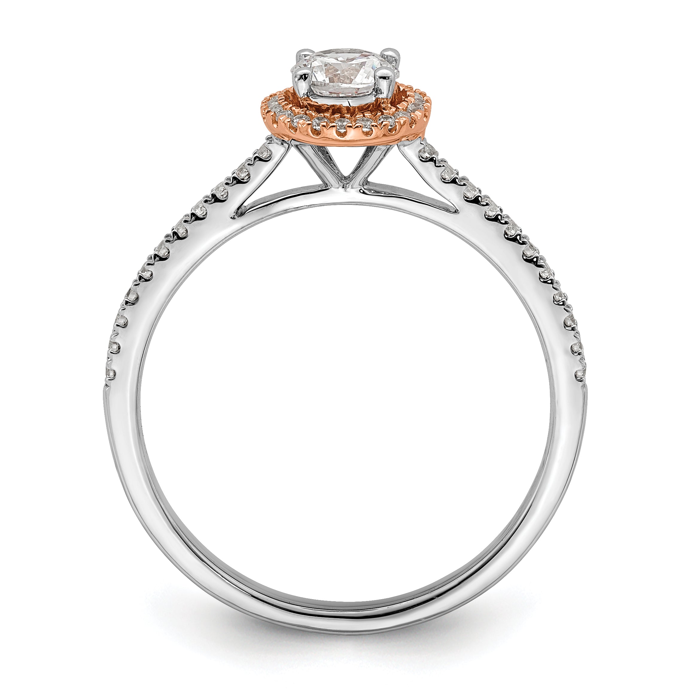 10k Two-Tone Rose and White Gold 1/2 carat Lab Grown Diamond VS/SI+ G+ Round Complete Halo Engagement Ring