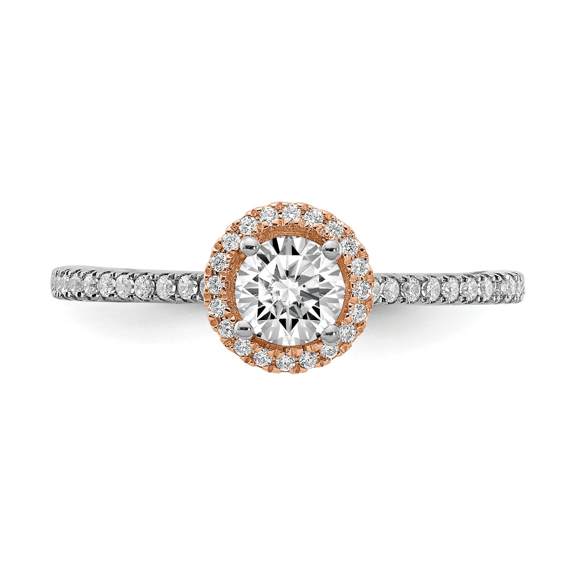 10k Two-Tone Rose and White Gold 1/2 carat Lab Grown Diamond VS/SI+ G+ Round Complete Halo Engagement Ring