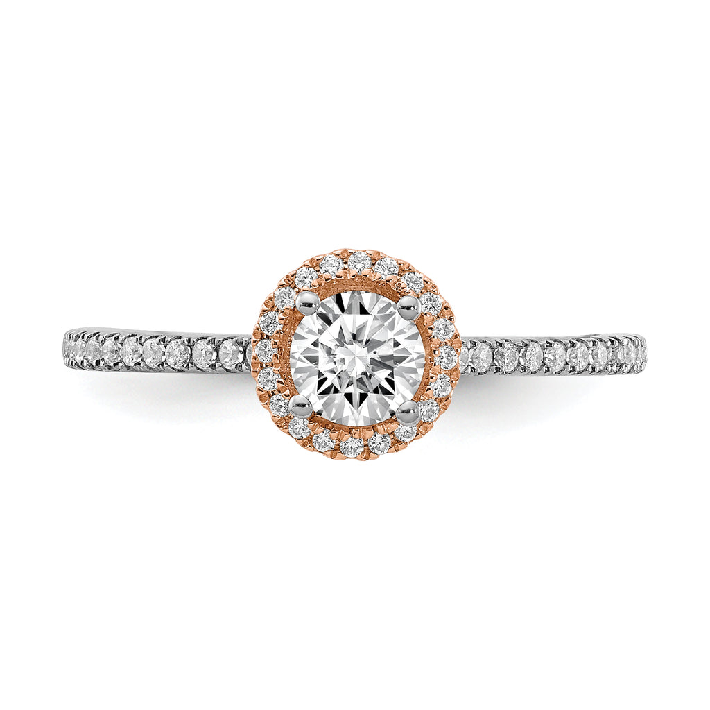 10k Two-Tone Rose and White Gold 1/2 carat Lab Grown Diamond VS/SI+ G+ Round Complete Halo Engagement Ring