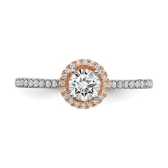 10k Two-Tone Rose and White Gold 1/2 carat Lab Grown Diamond VS/SI+ G+ Round Complete Halo Engagement Ring