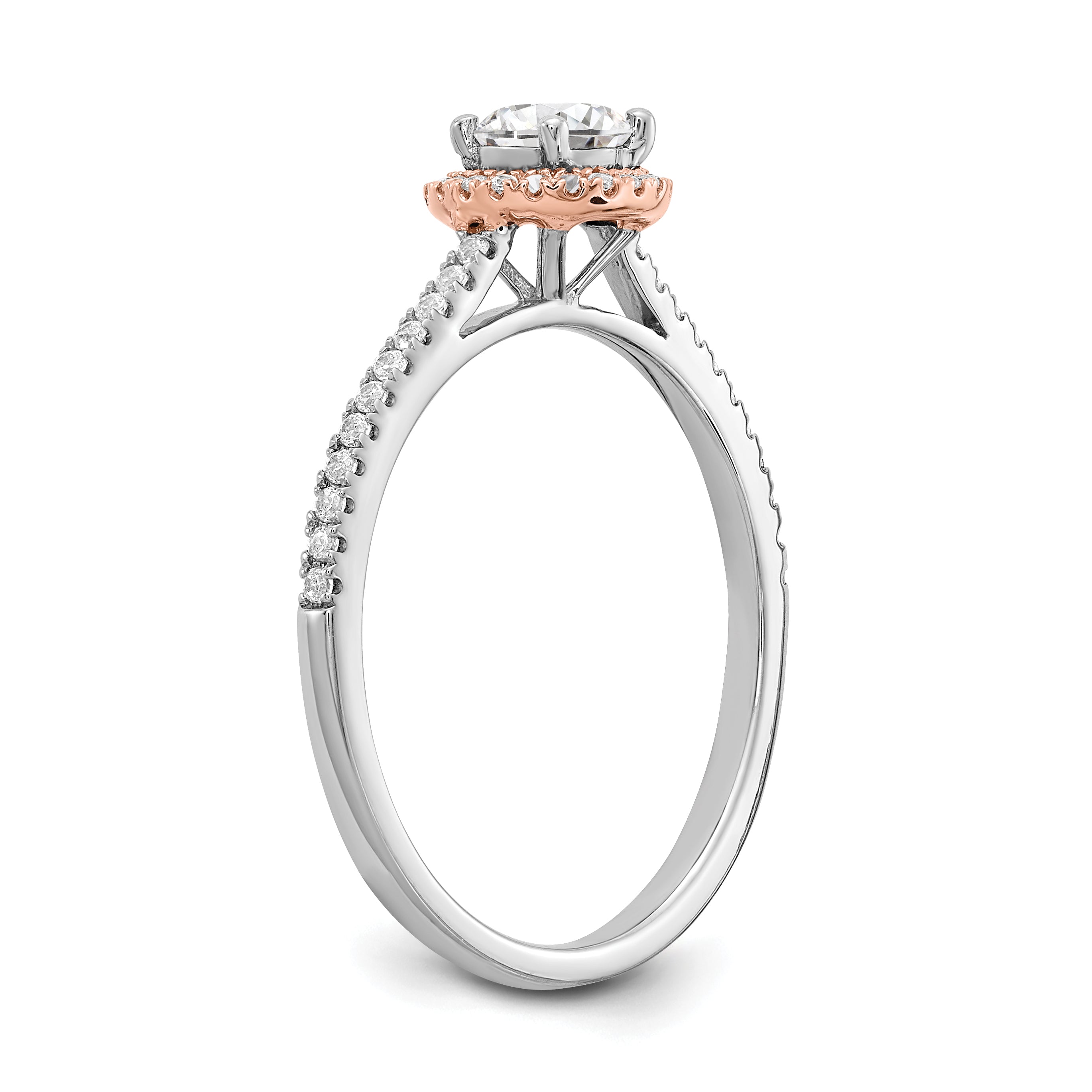 10k Two-Tone Rose and White Gold 1/2 carat Lab Grown Diamond VS/SI+ G+ Round Complete Halo Engagement Ring