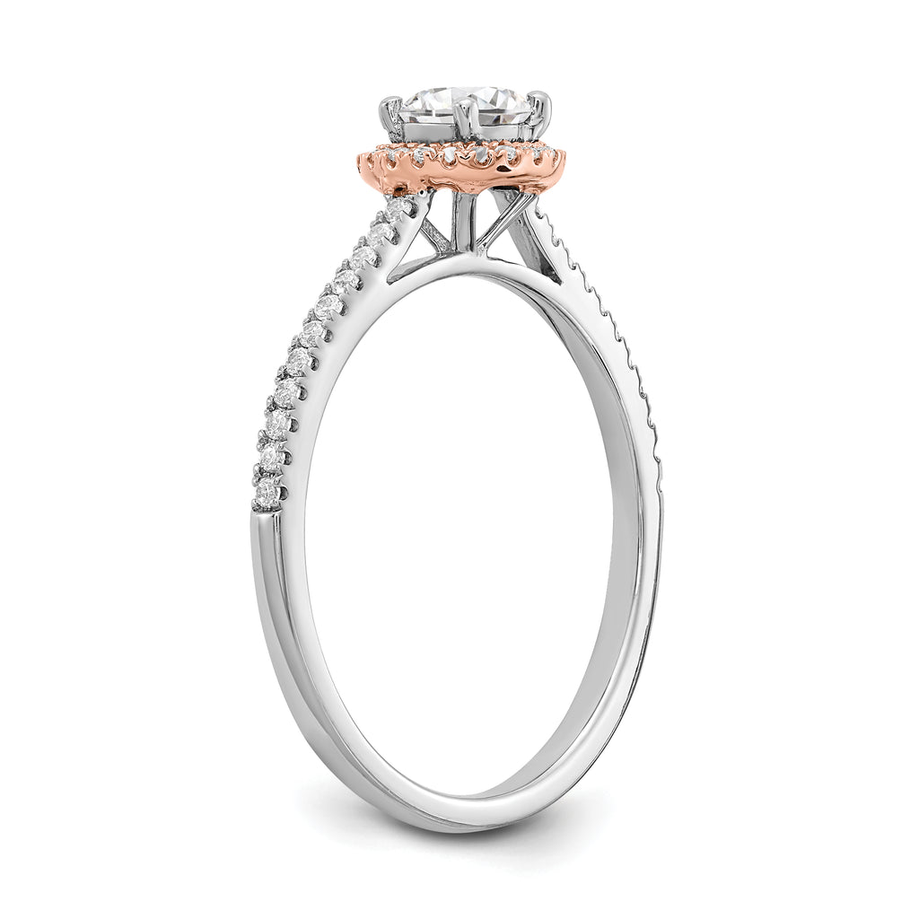 10k Two-Tone Rose and White Gold 1/2 carat Lab Grown Diamond VS/SI+ G+ Round Complete Halo Engagement Ring