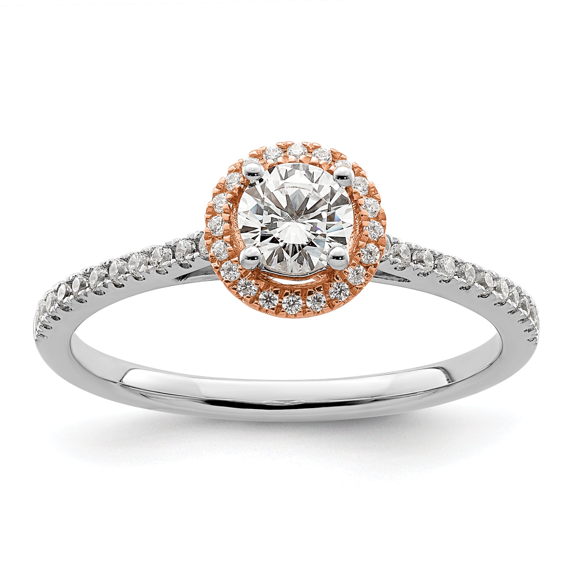 10k Two-Tone Rose and White Gold 1/2 carat Lab Grown Diamond VS/SI+ G+ Round Complete Halo Engagement Ring Main image