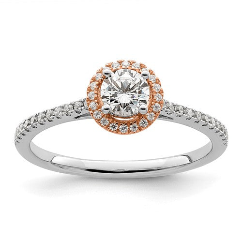 Round Lab-Grown Diamond Halo Engagement Ring in 14K Two-Tone Gold (1/2 ct. tw.), Size 7 - Sophia Jewelers