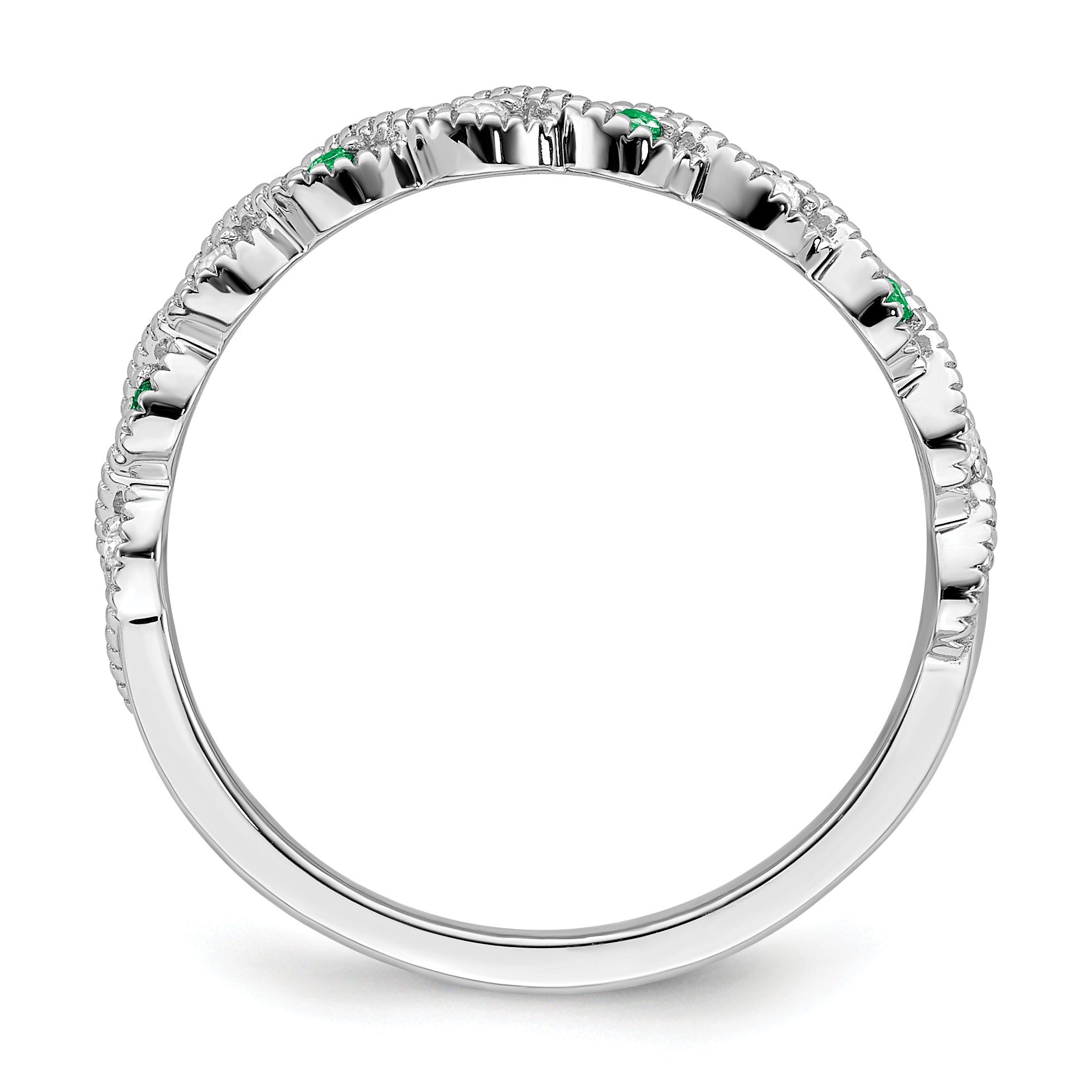 14k White Gold Emerald and Diamond Twist Band