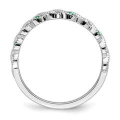 14k White Gold Emerald and Diamond Twist Band