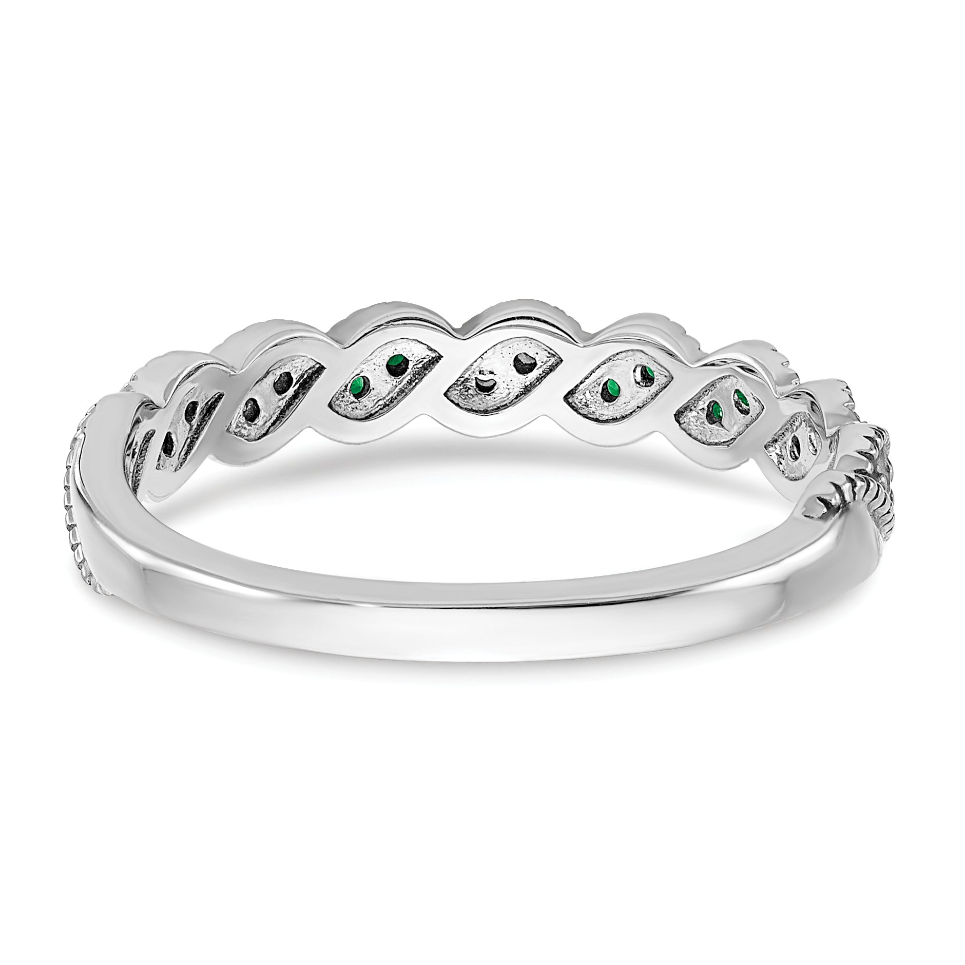 14k White Gold Emerald and Diamond Twist Band